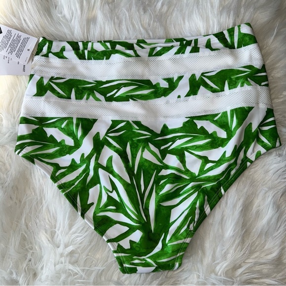 Athleta White and Green High Waisted Full Coverage Bikini Bottom Lycra UPF 50 M - Picture 2 of 10